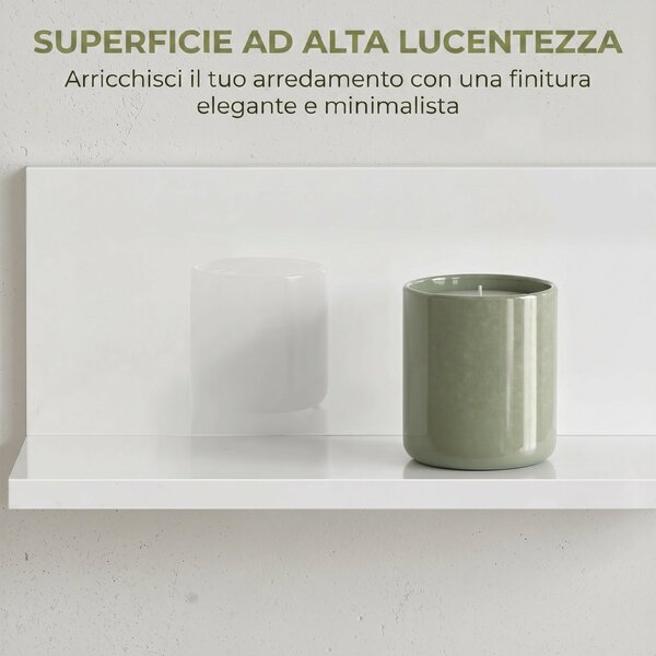 HOMCOM Mensola da Muro per Soggiorno e Camera da Letto, Spessore 1.5 cm, in Legno in Finitura Lucida, Bianco | Aosom Italy