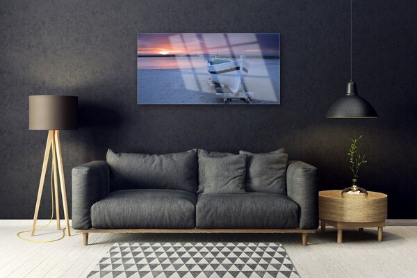 Quadro in vetro Barca Spiaggia Sole Paesaggio 100x50 cm 2 appendini