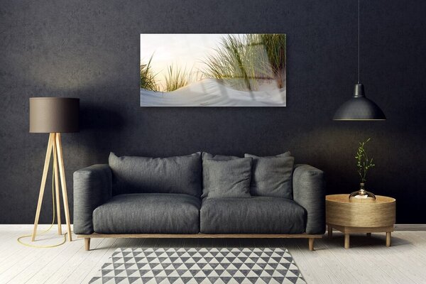 Quadro vetro Paesaggio in erba di sabbia 100x50 cm 2 appendini
