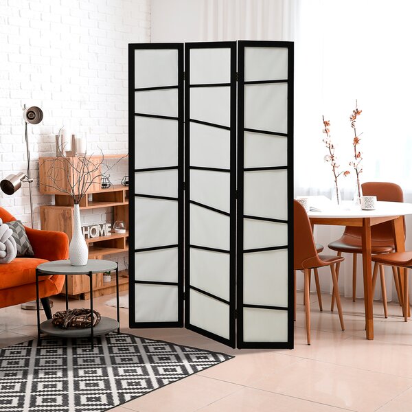 HOMCOM Paravento Separè a 3 Pannelli Pieghevole in Legno, 170x120cm, Nero e Bianco|Aosom