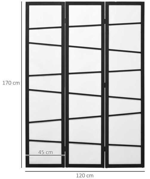 HOMCOM Paravento Separè a 3 Pannelli Pieghevole in Legno, 170x120cm, Nero e Bianco|Aosom