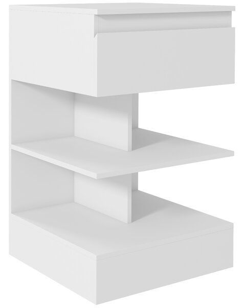 HOMCOM Comodino Moderno in Truciolato e MDF con un Cassetto e 2 Ripiani, 39x39x65 cm, Bianco