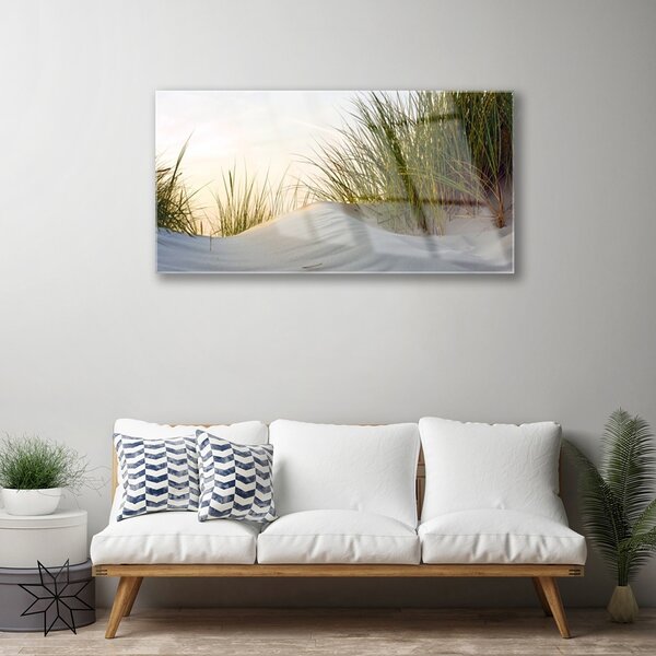 Quadro vetro Paesaggio in erba di sabbia 100x50 cm 2 appendini