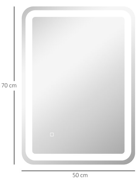 Kleankin Specchio Bagno con Interruttore Touch, Luce LED a 3 Temperature e Antiappannamento, 70x50cm