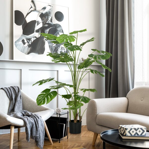 HOMCOM Pianta Artificiale Monstera Alta 180cm per Decorazione Interna ed Esterna con Vaso Incluso per Casa e Giardino Verde Naturale|Aosom
