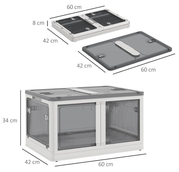 HOMCOM Contenitore in Plastica con Coperchio Impilabile e Pieghevole, 5 Aperture con Blocchi, 4 Ruote, 60x42x34 cm, Bianco | Aosom Italy