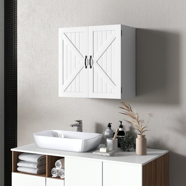 Kleankin Armadietto Pensile Bagno in Legno Stile Country con Ripiano Regolabile, 60x30x60cm, Bianco|Aosom