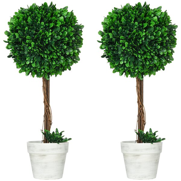 HOMCOM Set 2 Piante Finte Alberi di Bosso da Interno ed Esterno con Vaso, Ø28x60cm
