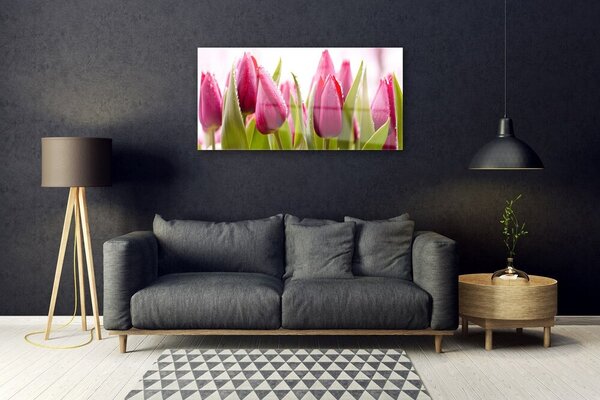 Quadro in vetro Tulipani Fiori Pianta 100x50 cm 2 appendini