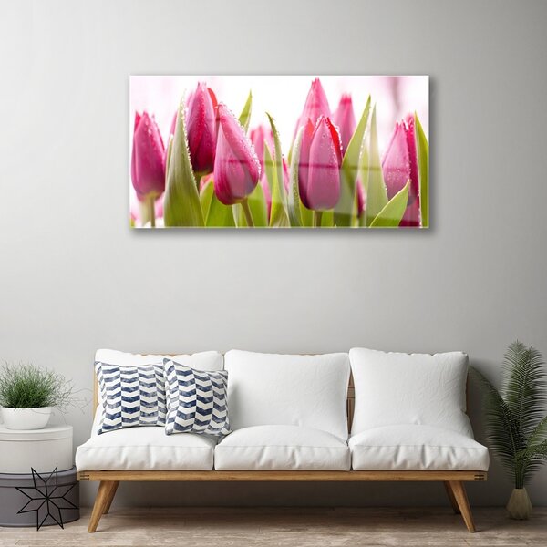 Quadro in vetro Tulipani Fiori Pianta 100x50 cm 2 appendini