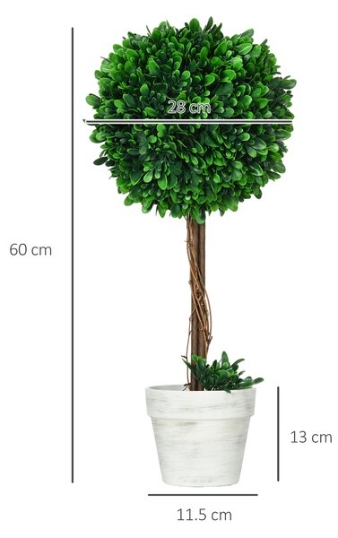 HOMCOM Set 2 Piante Finte Alberi di Bosso da Interno ed Esterno con Vaso, Ø28x60cm