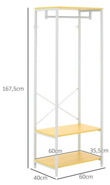 HOMCOM Mobile Appendiabiti 2 in 1 con Ripiano a 2 Livelli, in Acciaio e Truciolato, 60x40x167.5 cm|Aosom