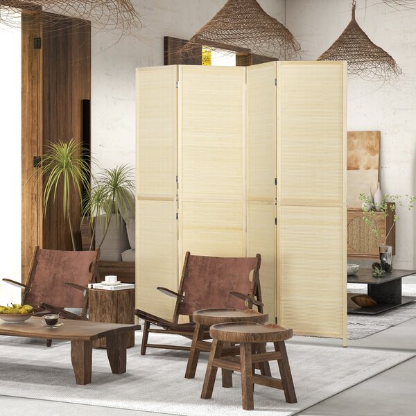 HOMCOM Paravento per Interno Pieghevole a 4 Ante, Divisorio in Bambù di Rattan, 180x1.6x180 cm|Aosom