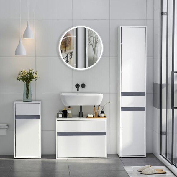 HOMCOM Mobiletto Bagno Salvaspazio con 2 Armadietti e Cassetto, Colonna Bagno con Ripiani Regolabili, in Legno, 35x31x172 cm, Bianco | Aosom Italy