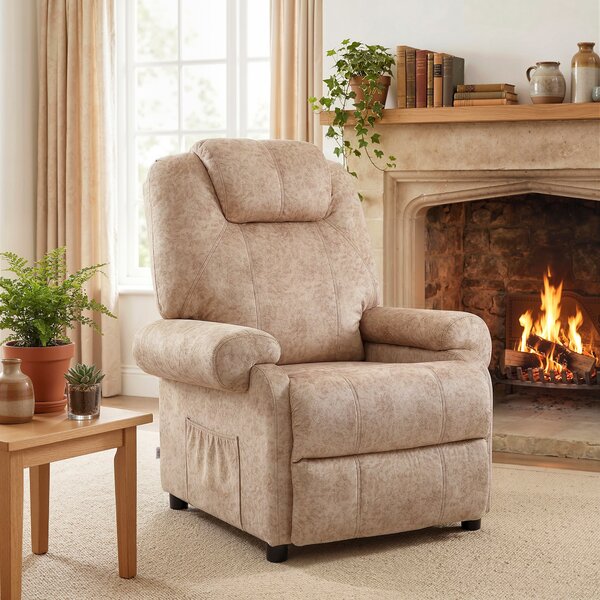 HOMCOM Poltrona Relax Reclinabile Manuale in Tessuto con Poggiapiedi Estraibile e Tasca Laterale, Beige
