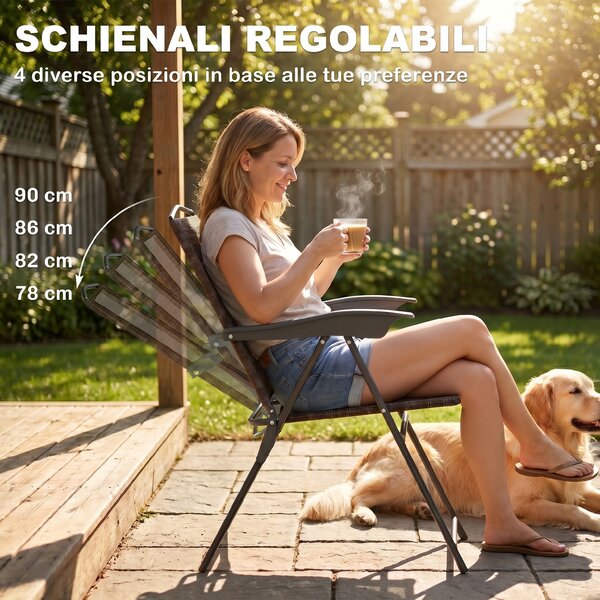 Outsunny Set Arredo per Esterni con Tavolino in Vetro e Sedie, Set Mobili 3pz Pieghevole Marrone|Aosom