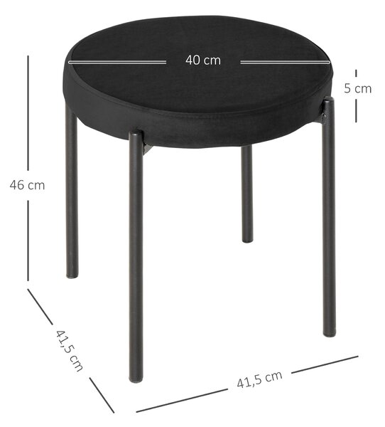 HOMCOM Set 4 Sgabelli Bassi e Rotondi in Metallo e Tessuto, Effetto Velluto, 41.5x41.5x46 cm, Nero | Aosom Italy