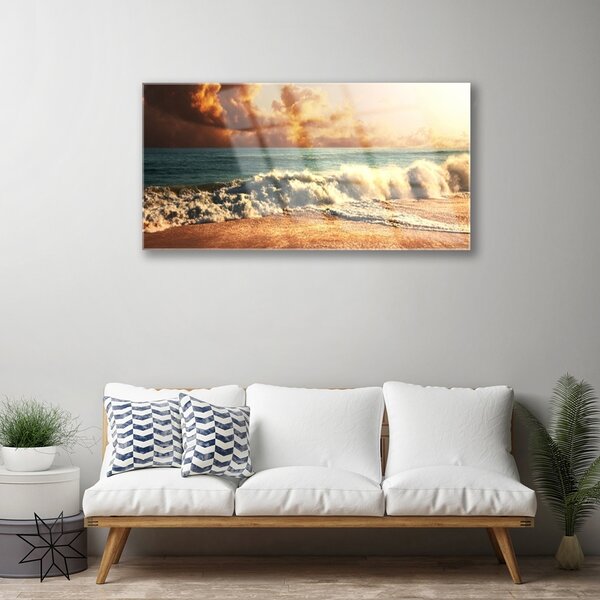 Quadro di vetro Oceano Spiaggia Onde Paesaggio 100x50 cm 2 appendini