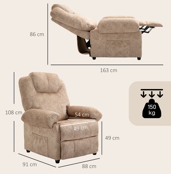 HOMCOM Poltrona Relax Reclinabile Manuale in Tessuto con Poggiapiedi Estraibile e Tasca Laterale, Beige