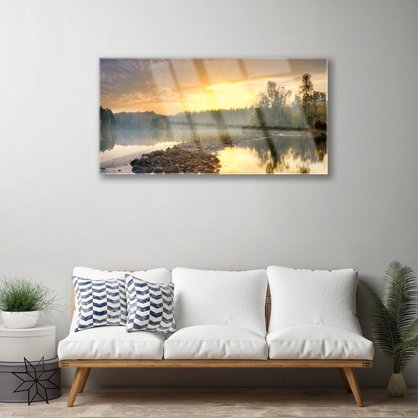 Quadro su vetro Paesaggio del laghetto 100x50 cm 2 appendini