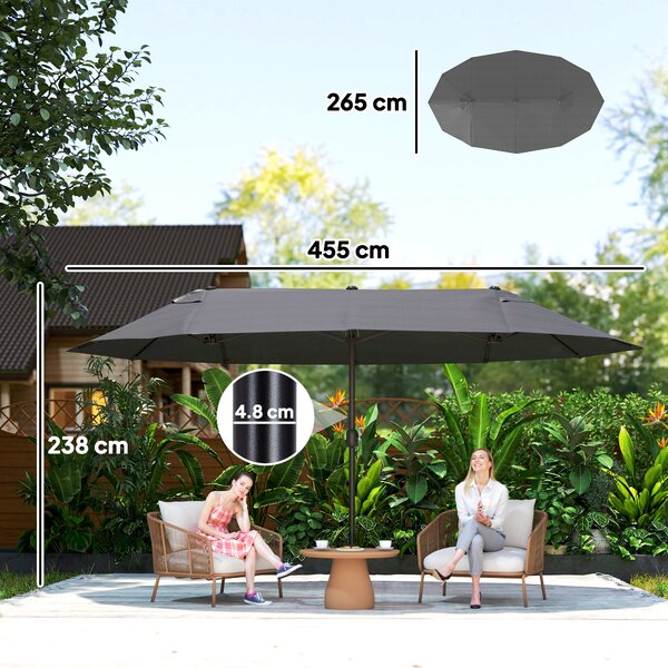 Outsunny Ombrellone Parasole da Giardino Esterno Tessuto Poliestere 4.6 x 2.4m Grigio|Aosom