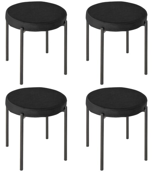 HOMCOM Set 4 Sgabelli Bassi e Rotondi in Metallo e Tessuto, Effetto Velluto, 41.5x41.5x46 cm, Nero | Aosom Italy
