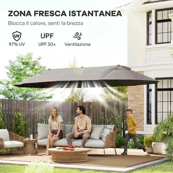 Outsunny Ombrellone Parasole da Giardino Esterno Tessuto Poliestere 4.6 x 2.4m Grigio|Aosom