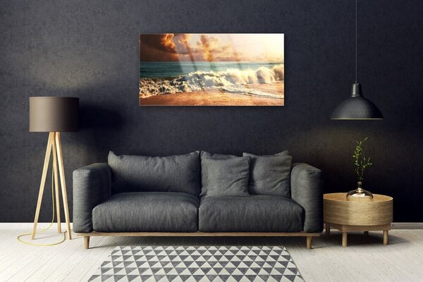 Quadro di vetro Oceano Spiaggia Onde Paesaggio 100x50 cm 2 appendini