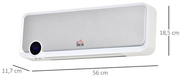HOMCOM Riscaldatore Elettrico da Parete a 3 Modalità con Timer 12h, in PP e PA, 56x18.5x11.7 cm, Bianco e Argento