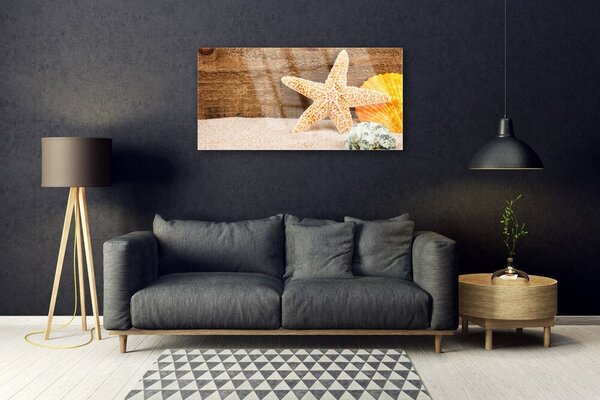 Quadro in vetro Arte delle stelle marine sulla sabbia 100x50 cm 2 appendini