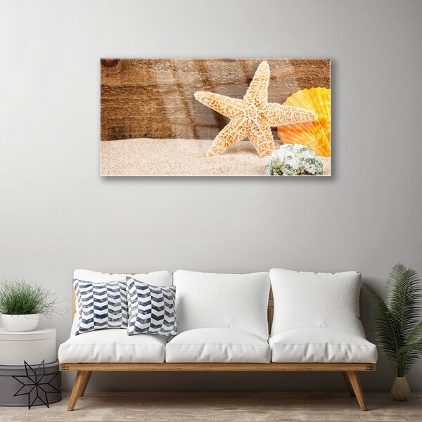 Quadro in vetro Arte delle stelle marine sulla sabbia 100x50 cm 2 appendini
