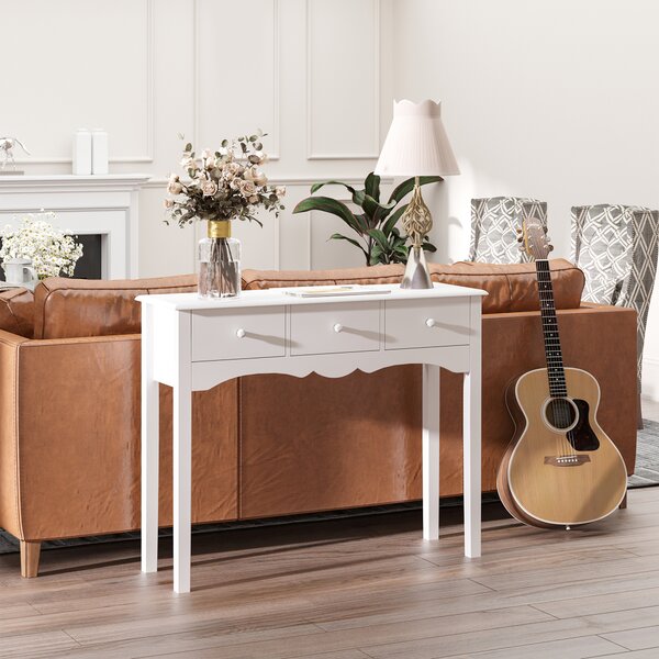 HOMCOM Tavolo Consolle Moderno da Ingresso con 3 Cassetti, in MDF, per cucina, sala da pranzo, soggiorno, corridoio, 100x32x85 cm, Bianco|Aosom Italy