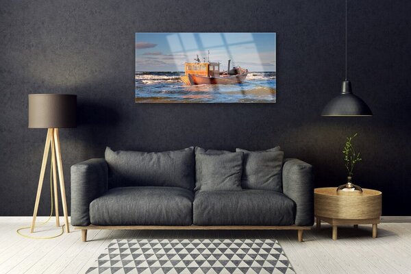 Quadro vetro Barca Mare Paesaggio 100x50 cm 2 appendini
