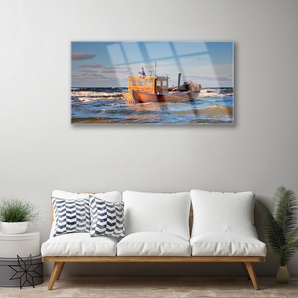 Quadro vetro Barca Mare Paesaggio 100x50 cm 2 appendini
