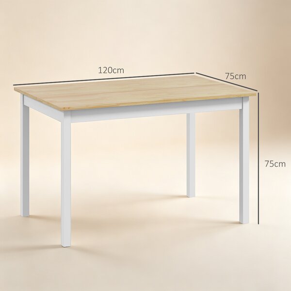 HOMCOM Tavolo da Pranzo 4 Posti in Legno di Pino con Piedini Antiscivolo Ideale per Cucina e Soggiorno, 120x75x75 cm | Aosom Italy