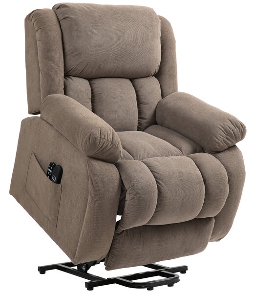 HOMCOM Poltrona Moderno Imbottita Alzapersona con 2 Tasche e Telecomando, poggiapiedi e riscaldamento, 93x104x105 cm, Marrone | Aosom Italy