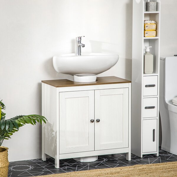Kleankin Mobile Sotto Lavabo Bagno in Legno con Ripiano Interno Regolabile, 60x30x60 cm, Bianco e color Noce