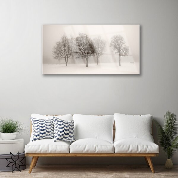 Quadro su vetro Neve Alberi Paesaggio 100x50 cm 2 appendini