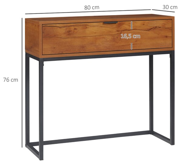 HOMCOM Consolle da Ingresso Minimal con Cassetto, in Legno e Acciaio, 80x30x76 cm, Color Legno e Nero | Aosom Italy