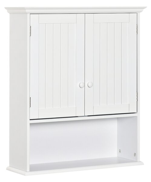 Kleankin Mobile Bagno Sospeso con Armadietto a 2 Ante e Ripiano Aperto, Mensola Interna Regolabile, Bianco | Aosom Italy