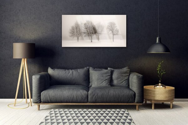 Quadro su vetro Neve Alberi Paesaggio 100x50 cm 2 appendini
