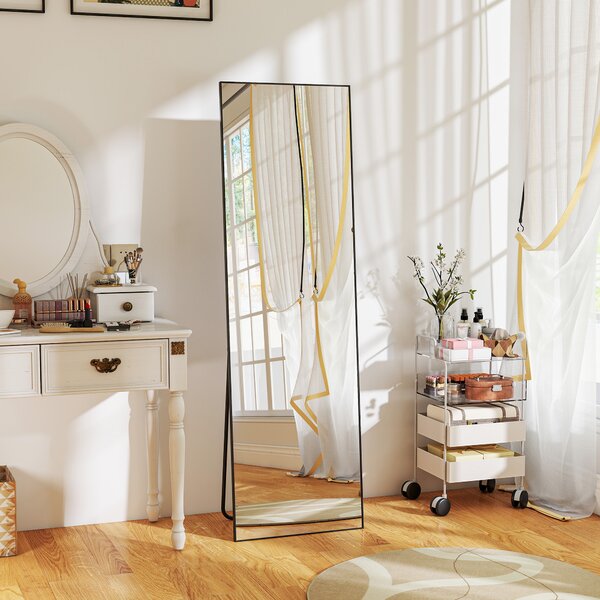 HOMCOM Specchio a Figura Intera da Parete o da Terra in Metallo e Lega di Alluminio, 50x2x161.5 cm, Nero | Aosom Italy