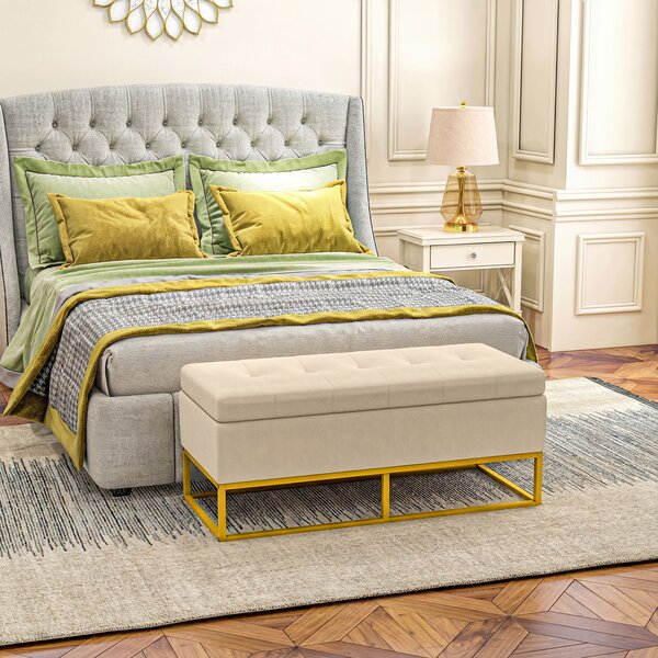 HOMCOM Panca Contenitore Rettangolare con Seduta Imbottita e Gambe in Acciaio, 110x44x49 cm, Beige | Aosom Italy