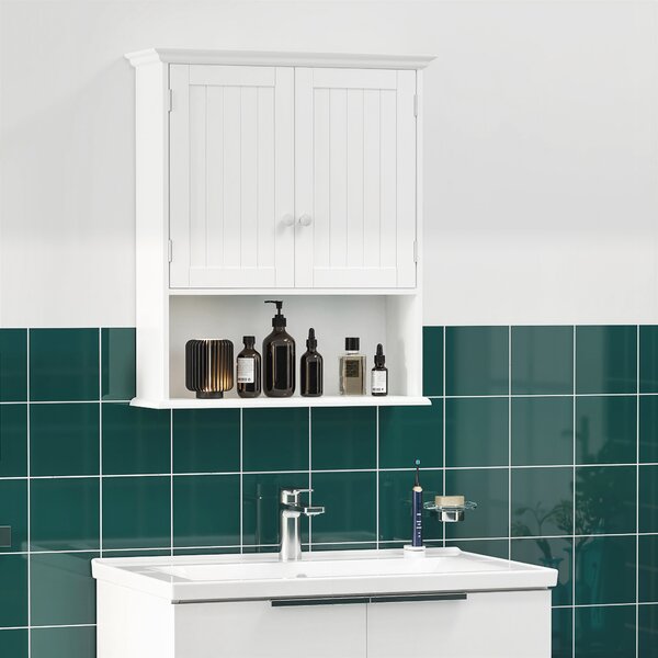Kleankin Mobile Bagno Sospeso con Armadietto a 2 Ante e Ripiano Aperto, Mensola Interna Regolabile, Bianco | Aosom Italy