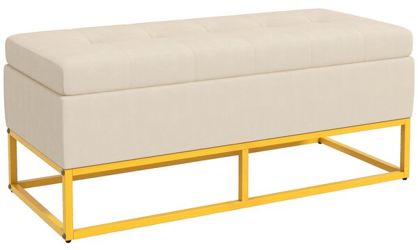 HOMCOM Panca Contenitore Rettangolare con Seduta Imbottita e Gambe in Acciaio, 110x44x49 cm, Beige | Aosom Italy