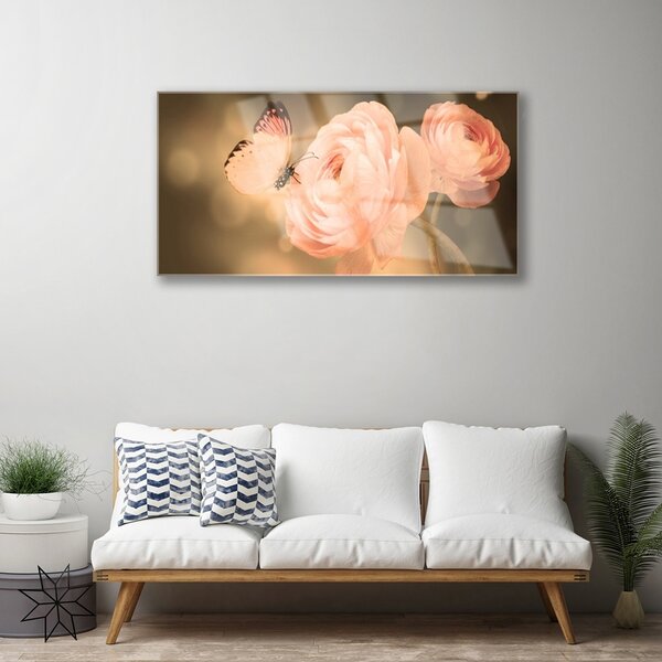 Quadro su vetro Farfalla Rose Natura 100x50 cm 2 appendini