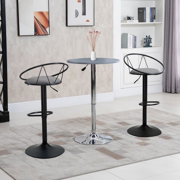 HOMCOM Set 2 Sgabelli Bar con Altezza Regolabile, Sgabelli Cucina Alti con Schienale, Poggiapiedi e Seduta Morbida, Struttura in Metallo, Sedie Bar Alte Girevoli a 360°, per Penisola, Grigio | Aosom Italy