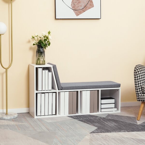 HOMCOM Libreria Moderna a 5 Ripiani Aperti con 2 Cuscini, in Legno, 108x30x60 cm, Grigio | Aosom Italy