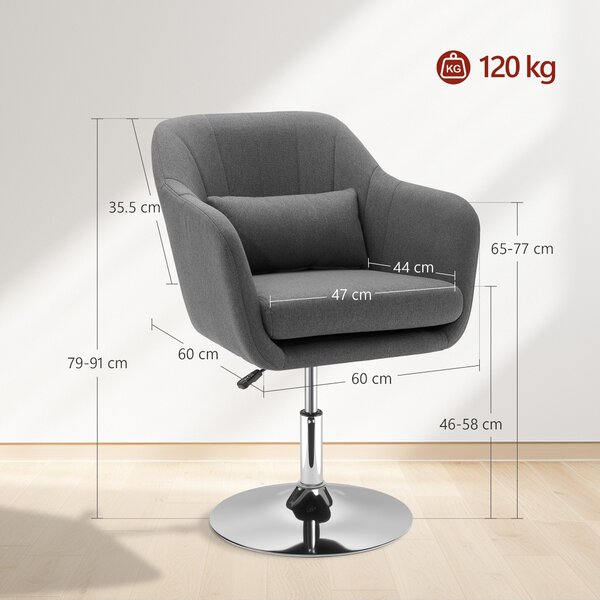 HOMCOM Poltroncina Girevole con Braccioli e Altezza Regolabile, 57x57x77.5-87cm, Grigio