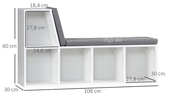 HOMCOM Libreria Moderna a 5 Ripiani Aperti con 2 Cuscini, in Legno, 108x30x60 cm, Grigio | Aosom Italy